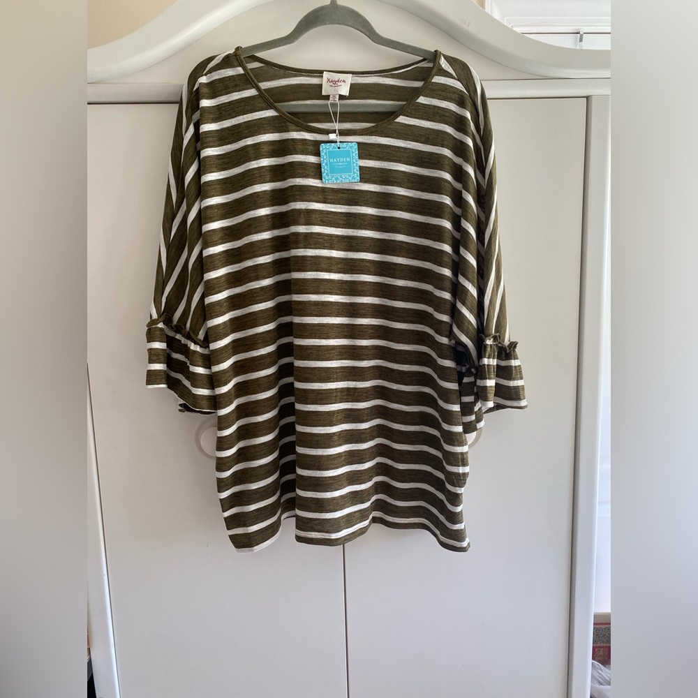 Hayden Olive and White Striped Blouse